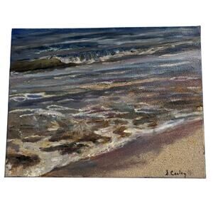 Original Coastal Seascape Ocean Painting Signed A Cooley 14x10.5 Canvas Art